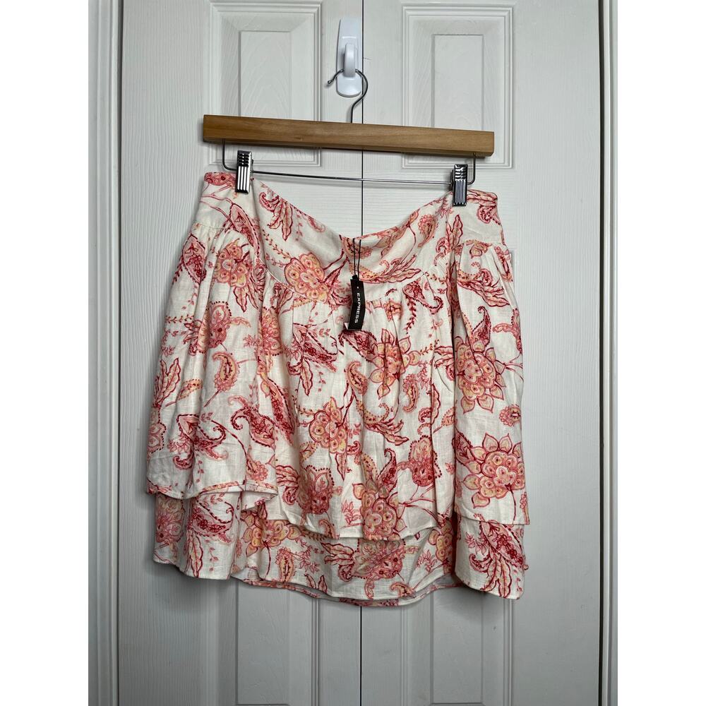 NEW Express Linen Blend Floral Mini Skirt Womens Size 14